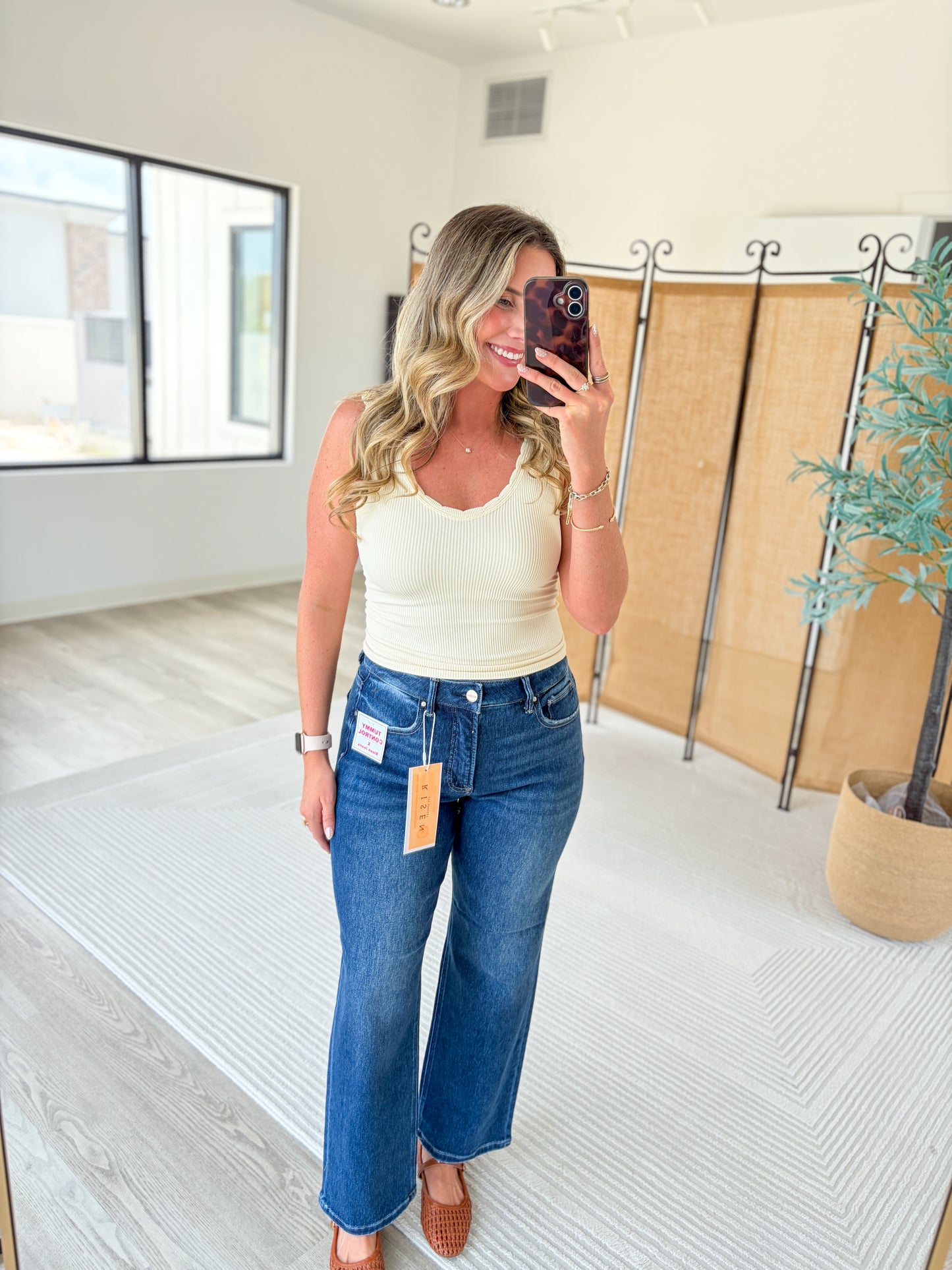 Risen Tummy Control High Rise Ankle Straight Jeans