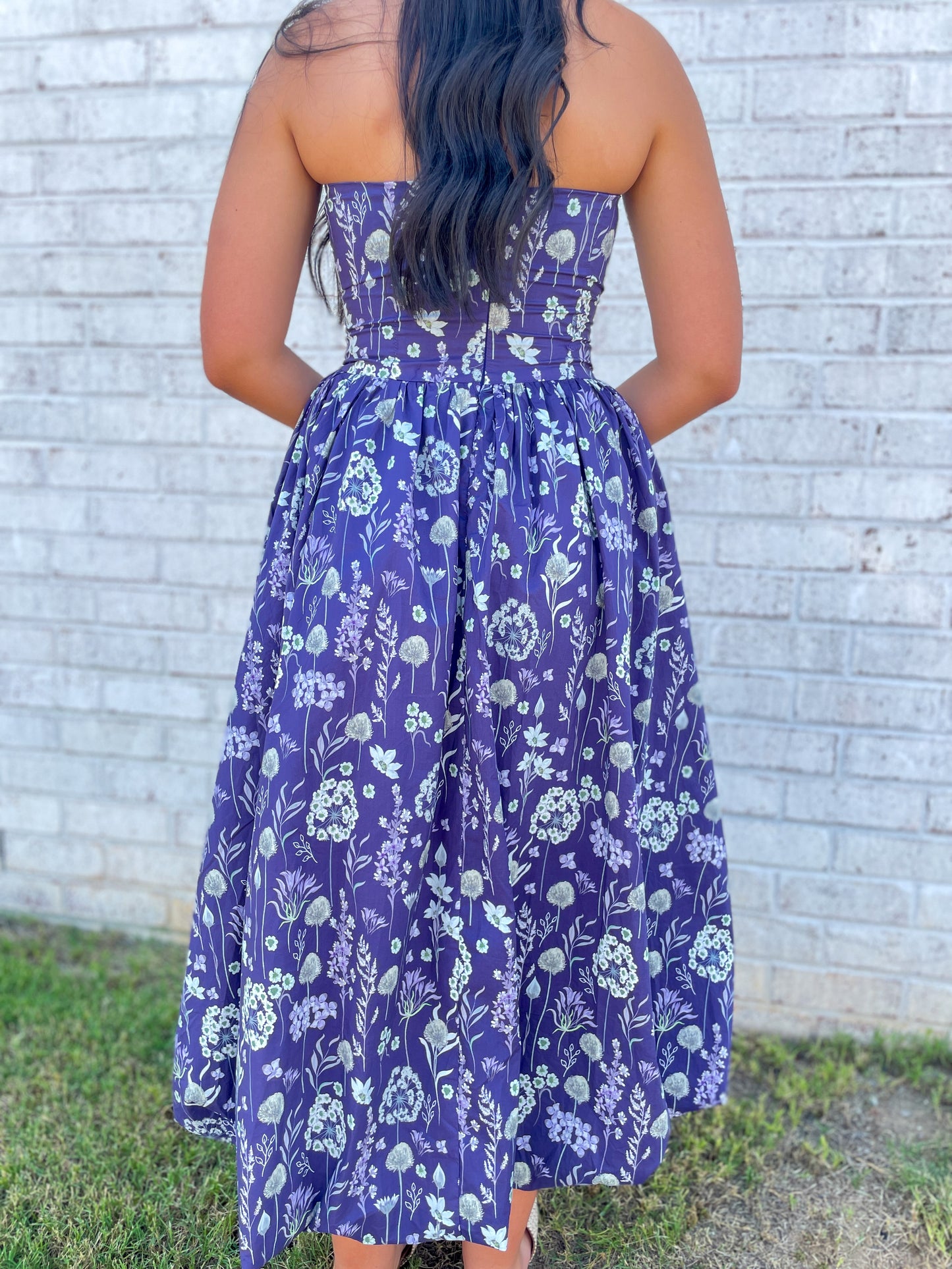 Kaitlyn Floral Strapless Midi Dress
