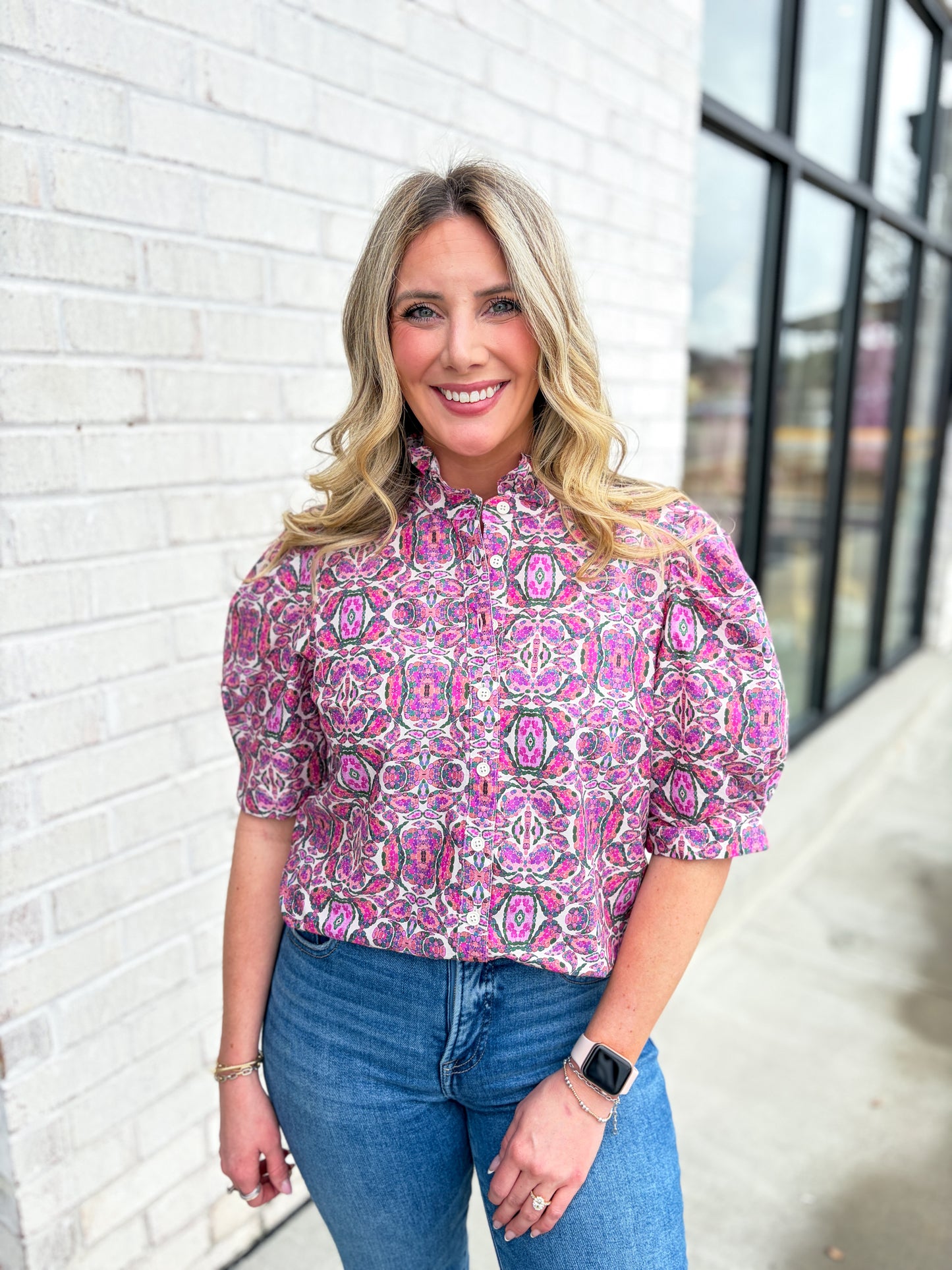 Printed Puff Sleeve Top