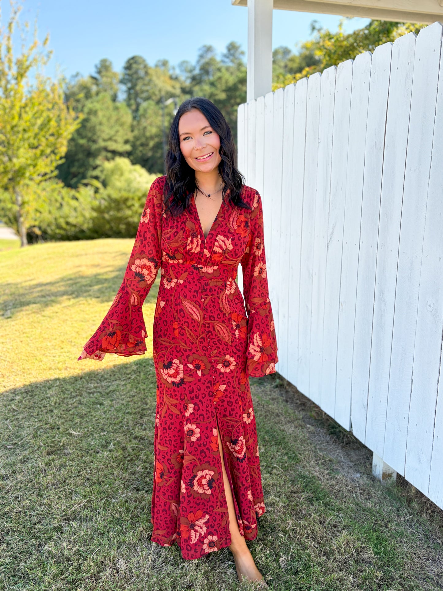 Button Up V-Neck Maxi Dress