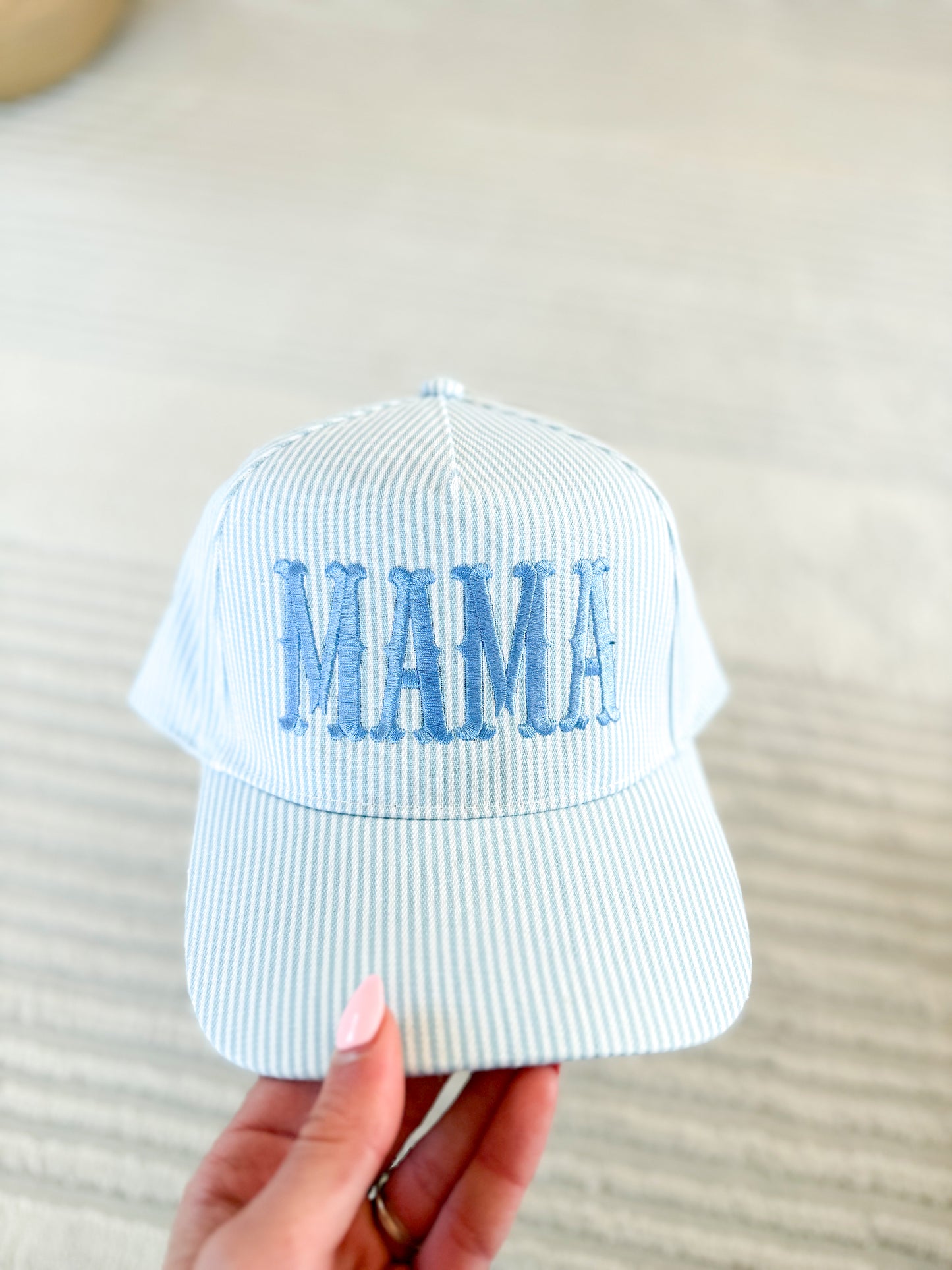 Blue Striped Mama Trucker Hat