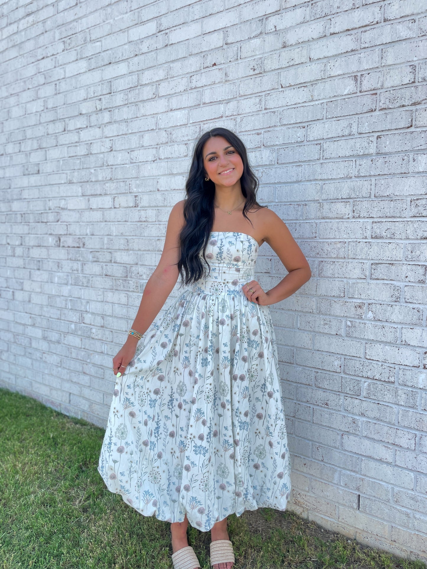 Kaitlyn Floral Strapless Midi Dress