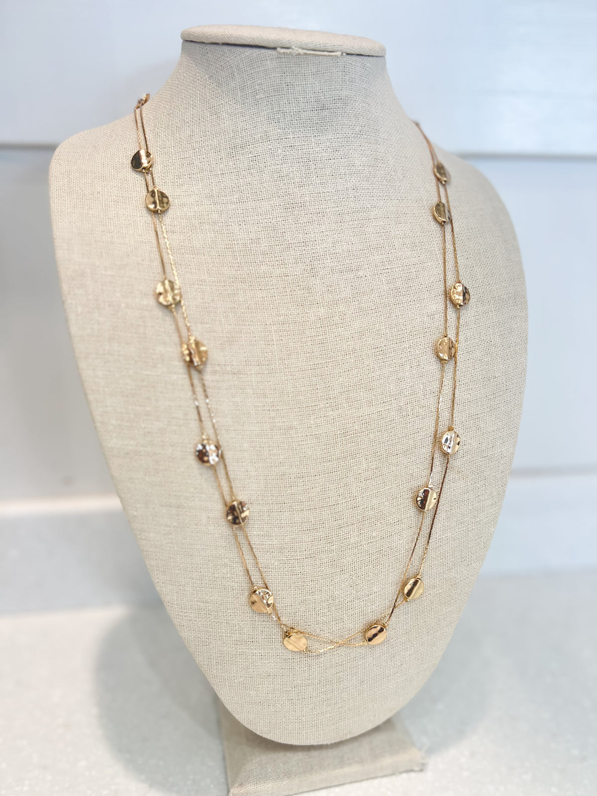 Layered Flat Bead Long Necklace