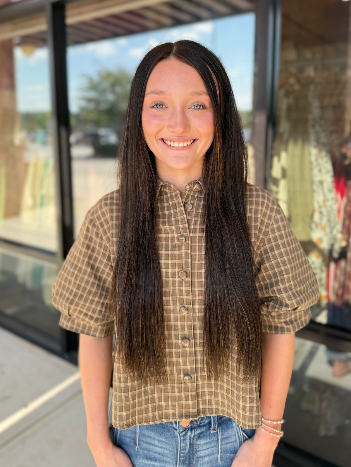 Plaid Button Up Cropped Top