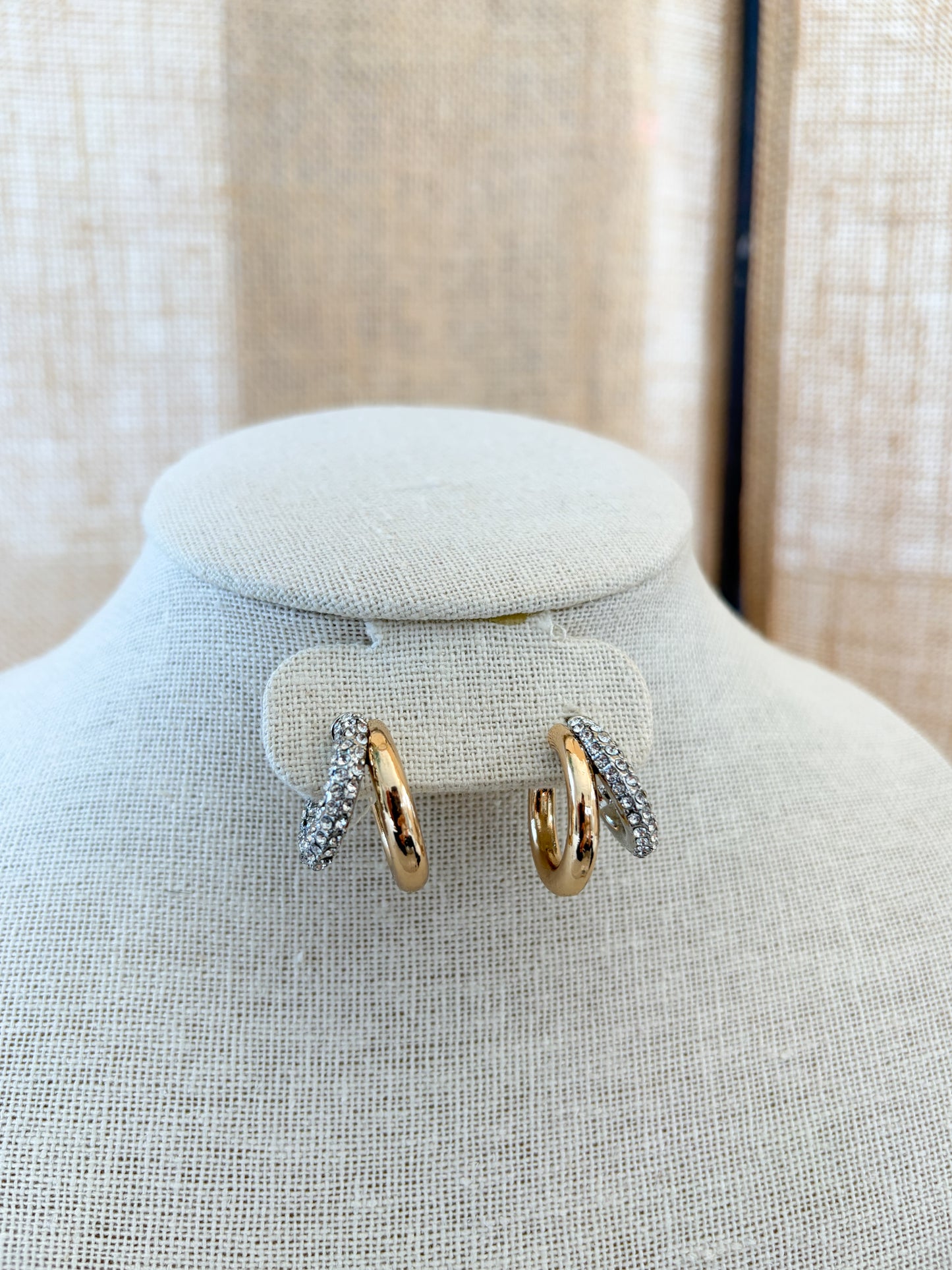 Two Toned Rhinestone Hoop Earrings