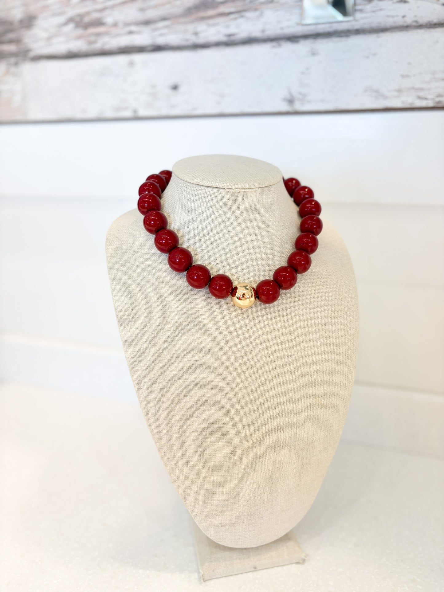 Bubble Beaded Necklace-BURGUNDY