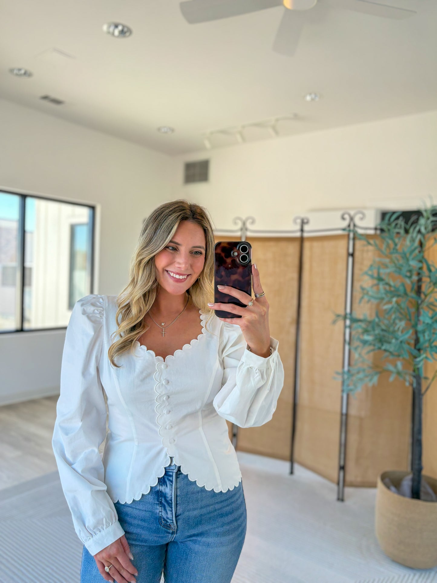Scalloped Long Sleeve Top
