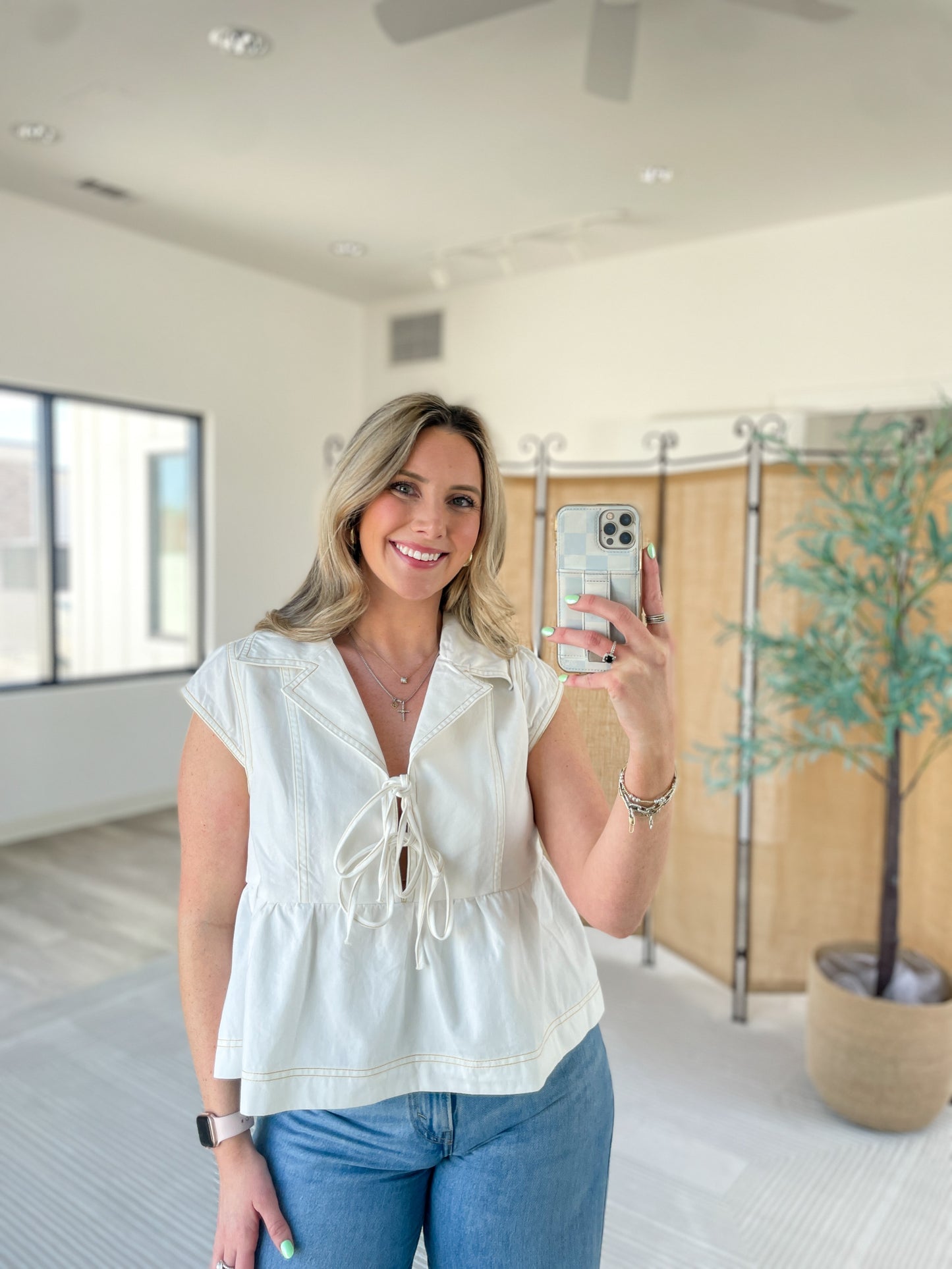 Elowen Denim Tie Top