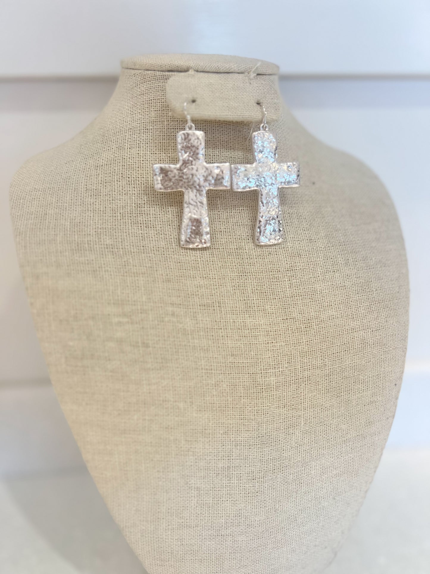 Matte Silver Cross Earrings
