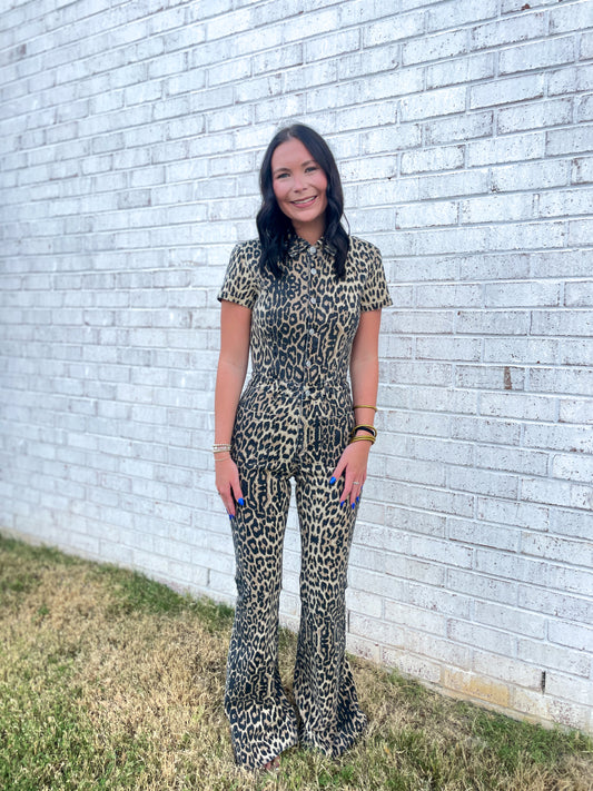 Leopard Print Flare Jumpsuit