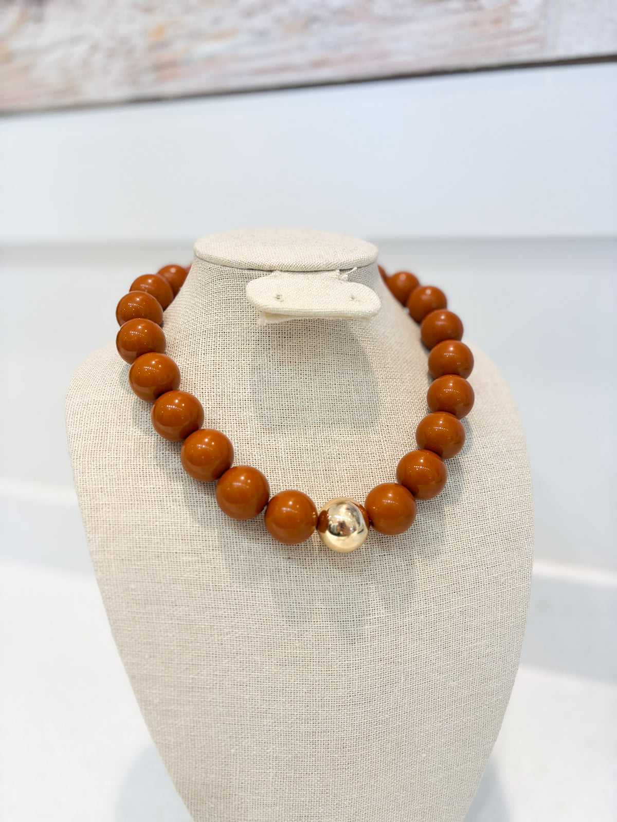 Bubble Beaded Necklace-BURNT ORANGE