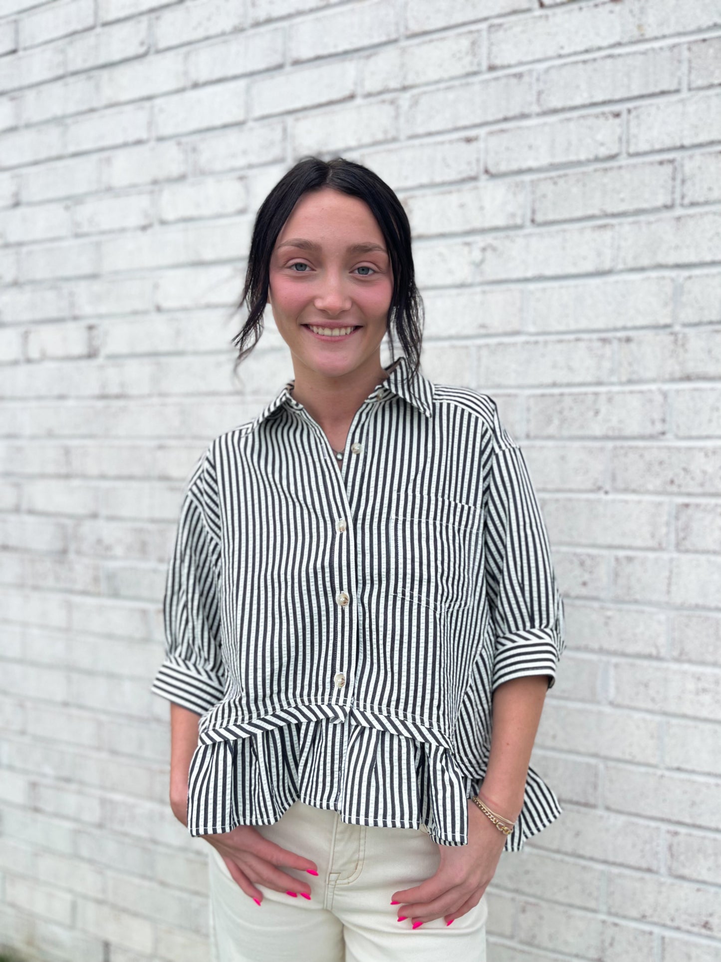 Ruffle Bottom Button up Top