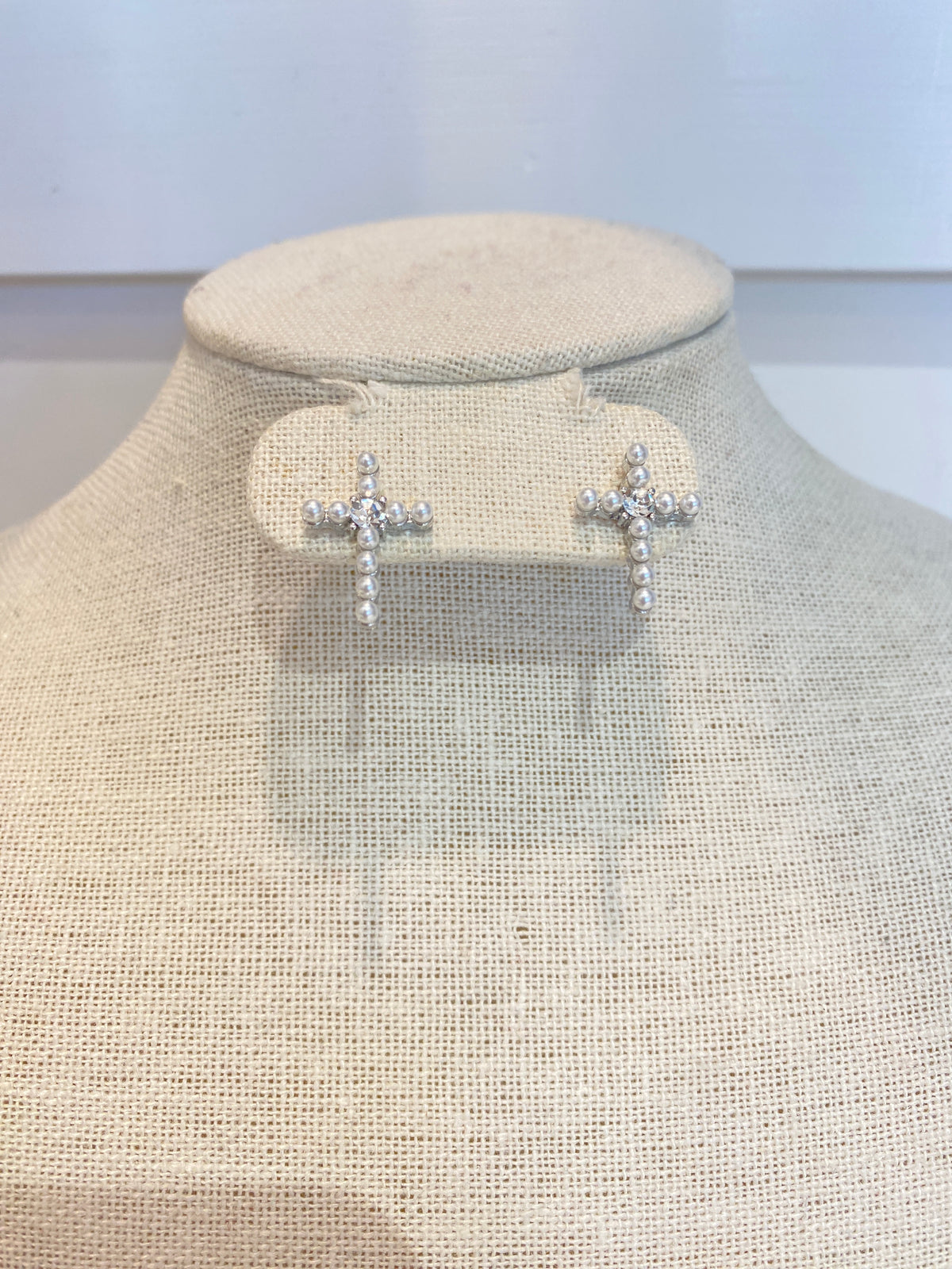 Pearl Silver Cross Studs
