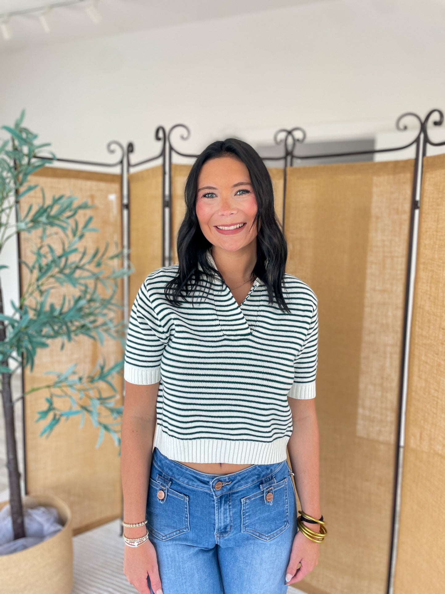 Carsen Stripped Collared Top
