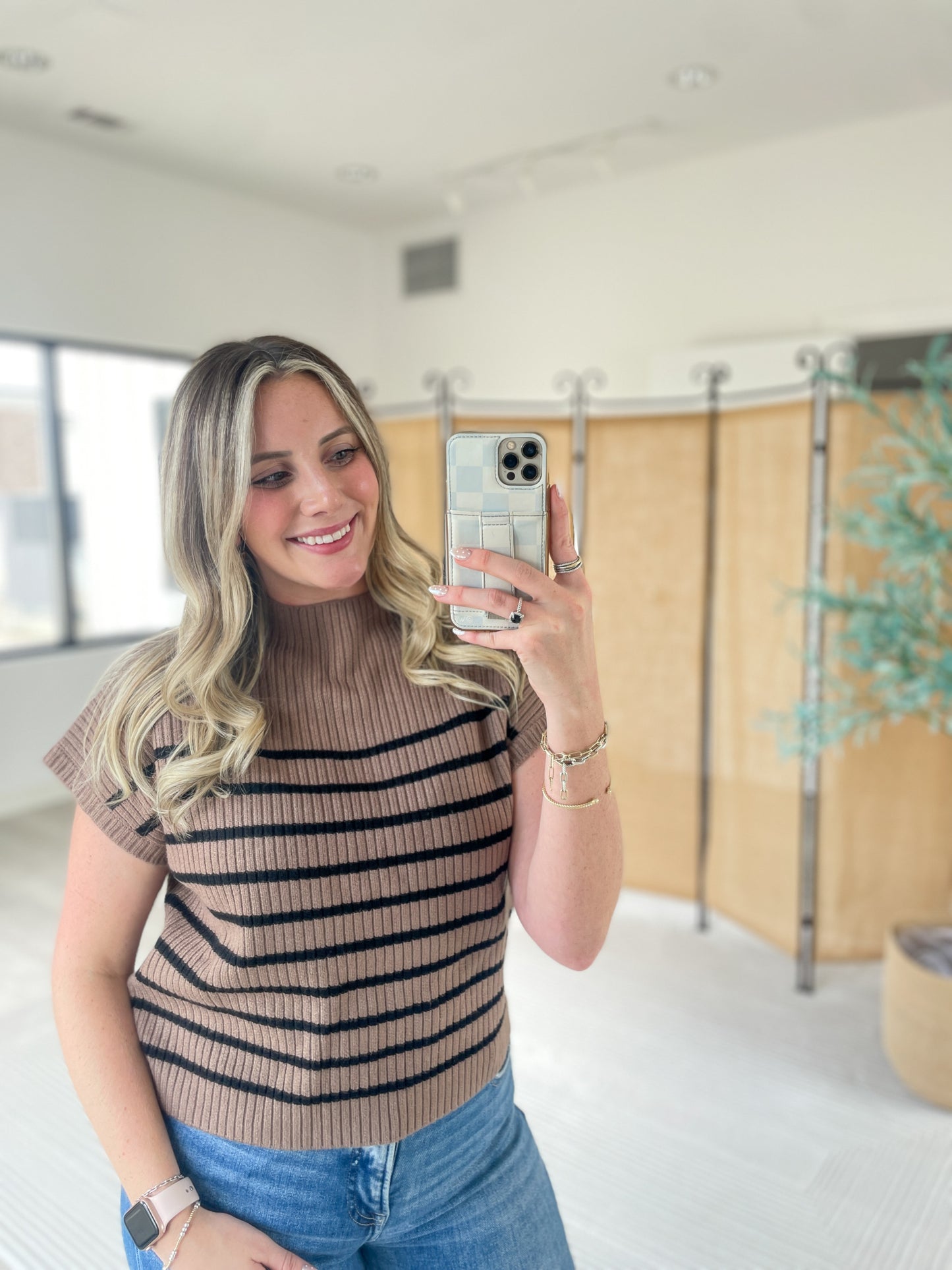 Oliver Striped Mock Neck Top