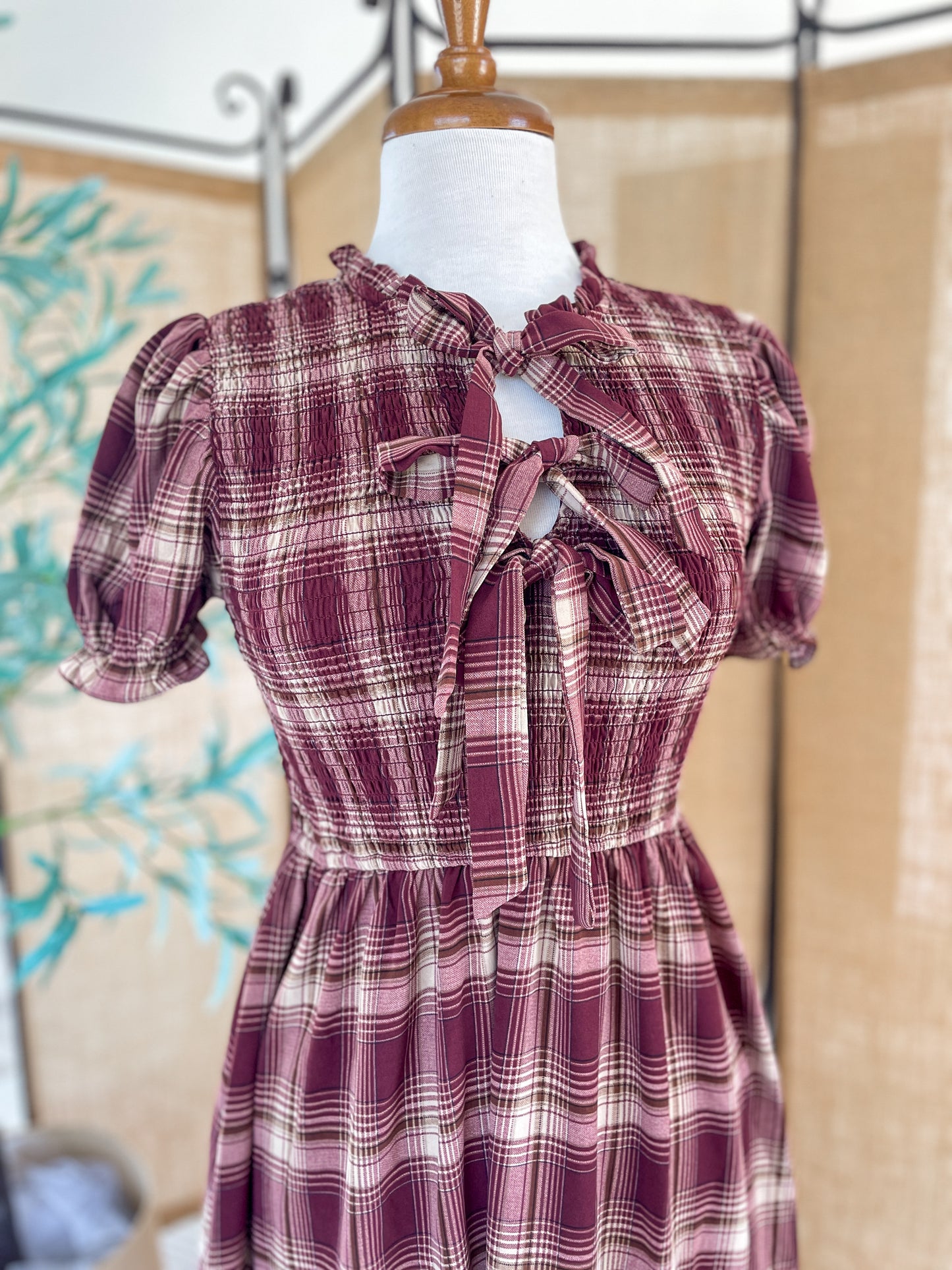 Plaid Smocked Midi Dress