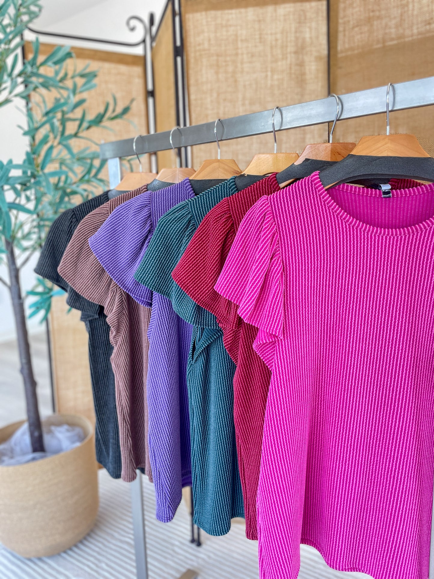 Flutter Sleeve Ribbed Top