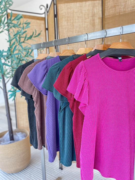 Flutter Sleeve Ribbed Top