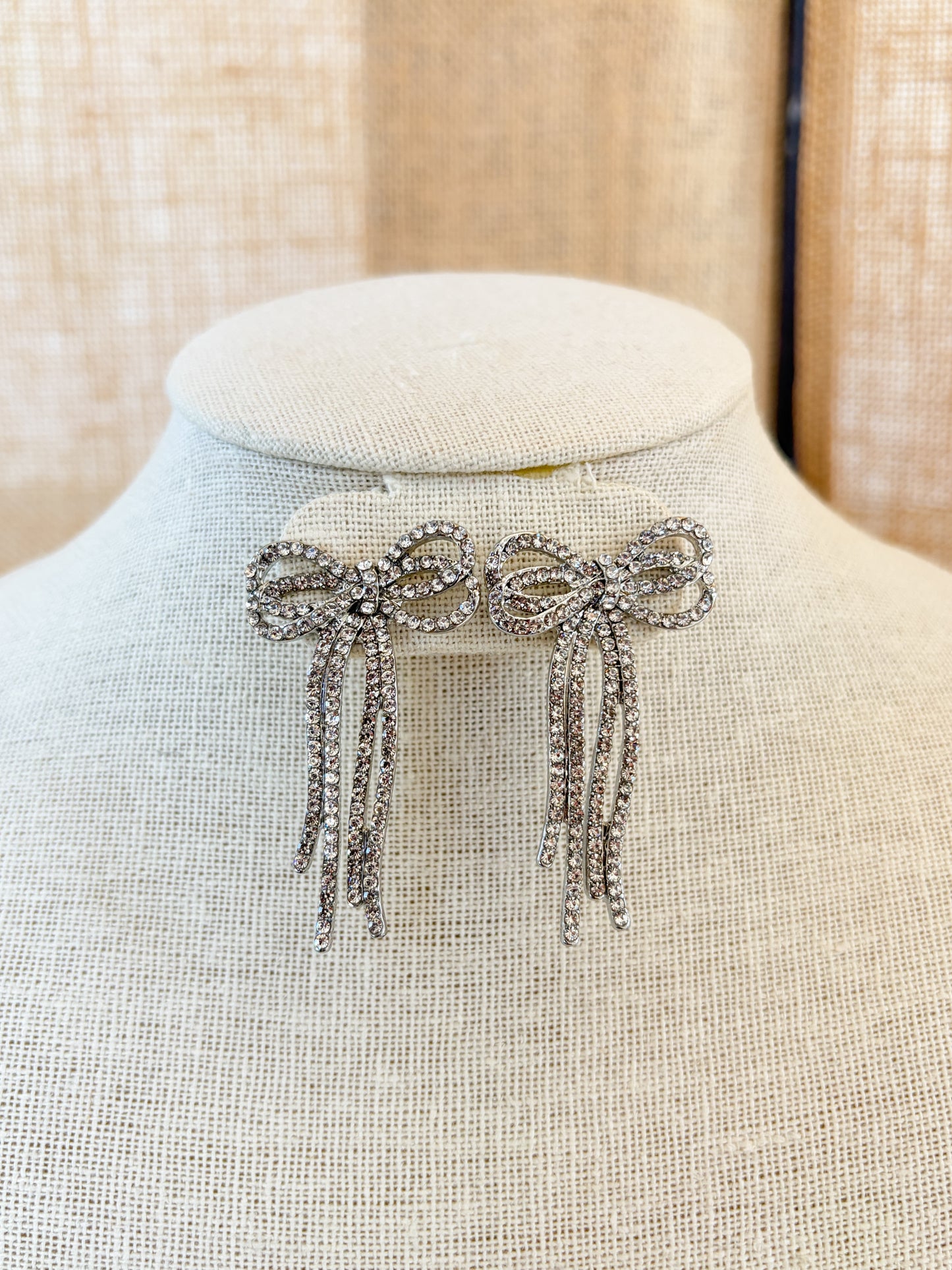 Bow Rhinestone Silver Earrings