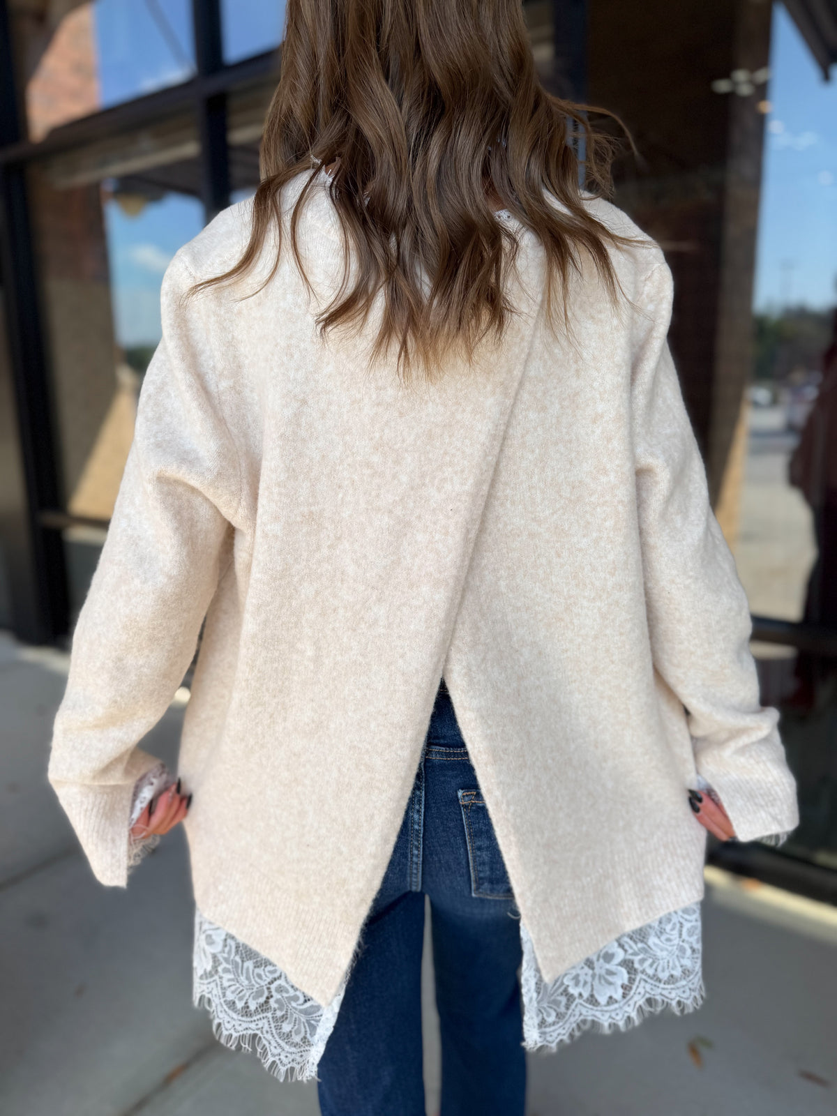 Lace Detailed V-Neck Sweater