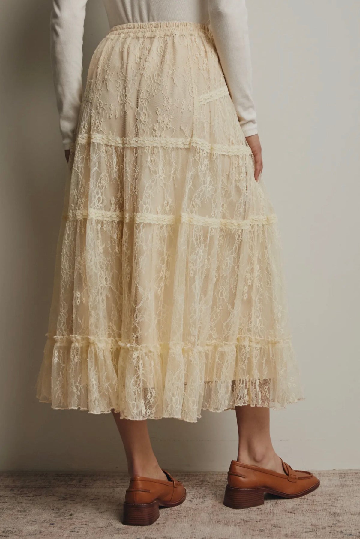 Sheer Lace Midi Skirt