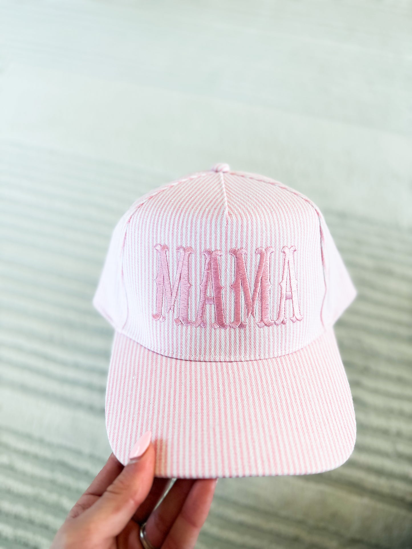 Pink Striped Mama Trucker Hat