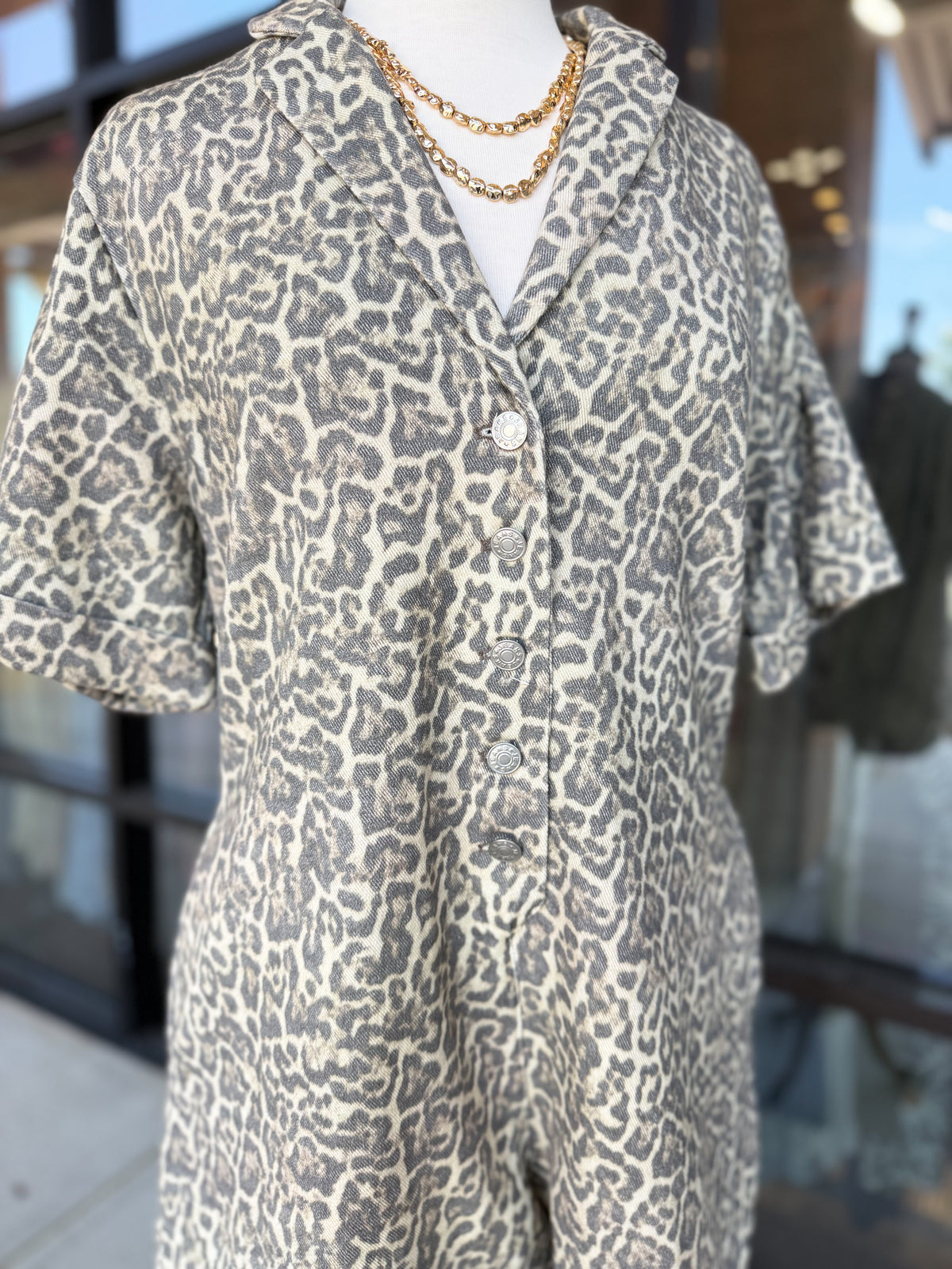 Leopard Button Up Romper