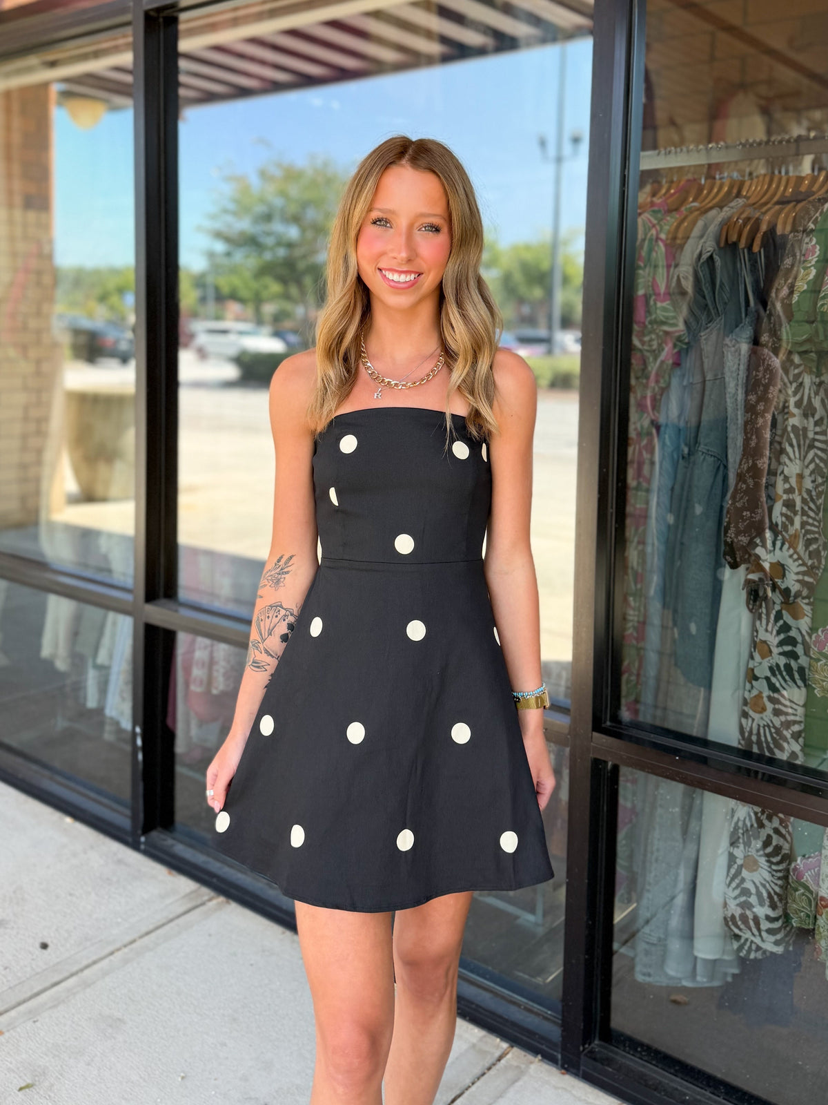 Strapless Polka Dot Mini Dress
