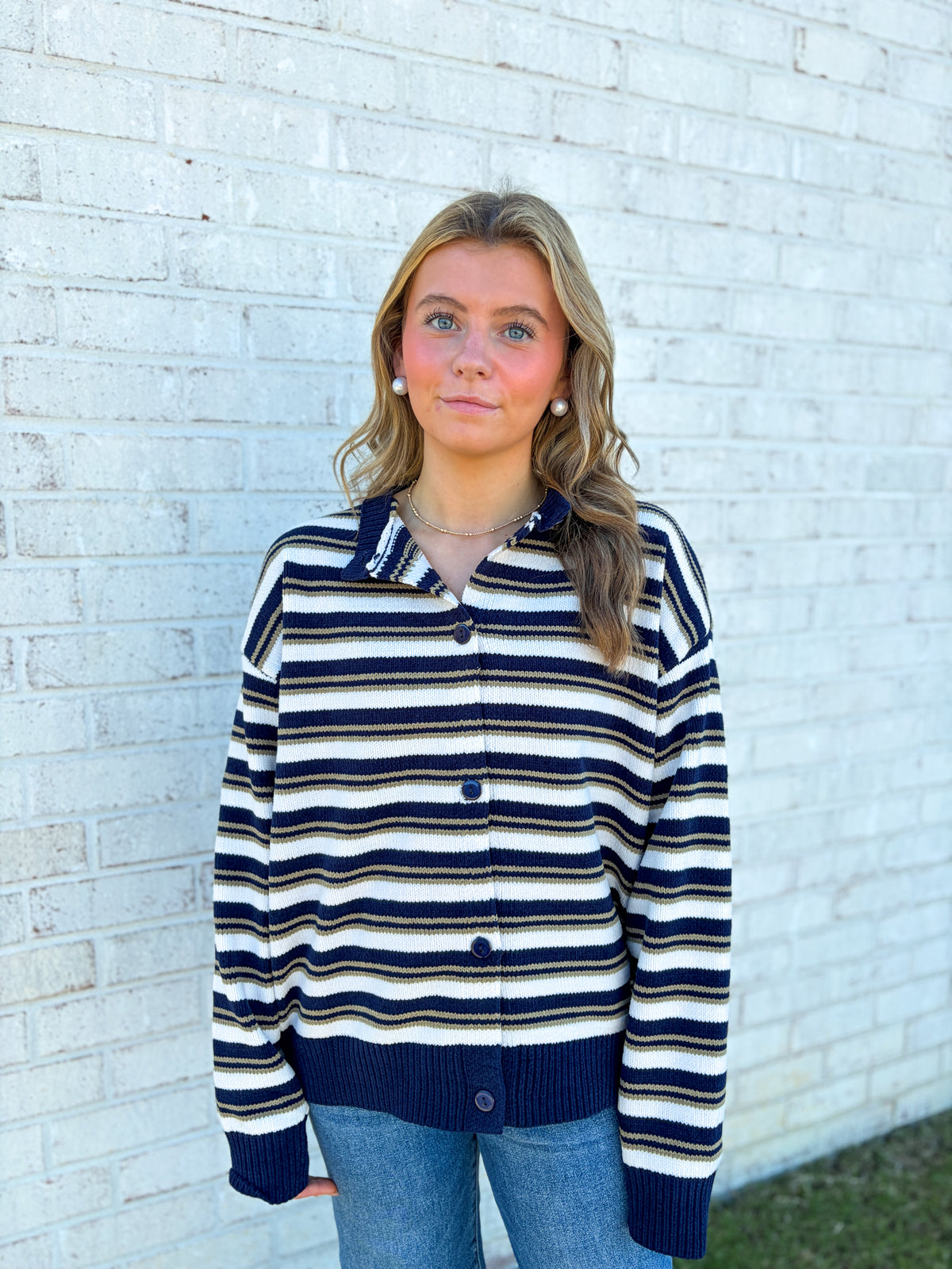 Sophie Button Up Striped Sweater