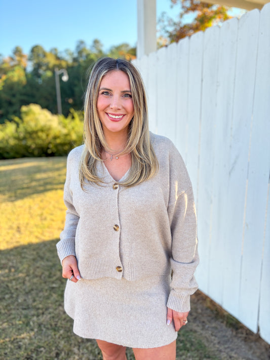 Button Up Sweater Skirt Set