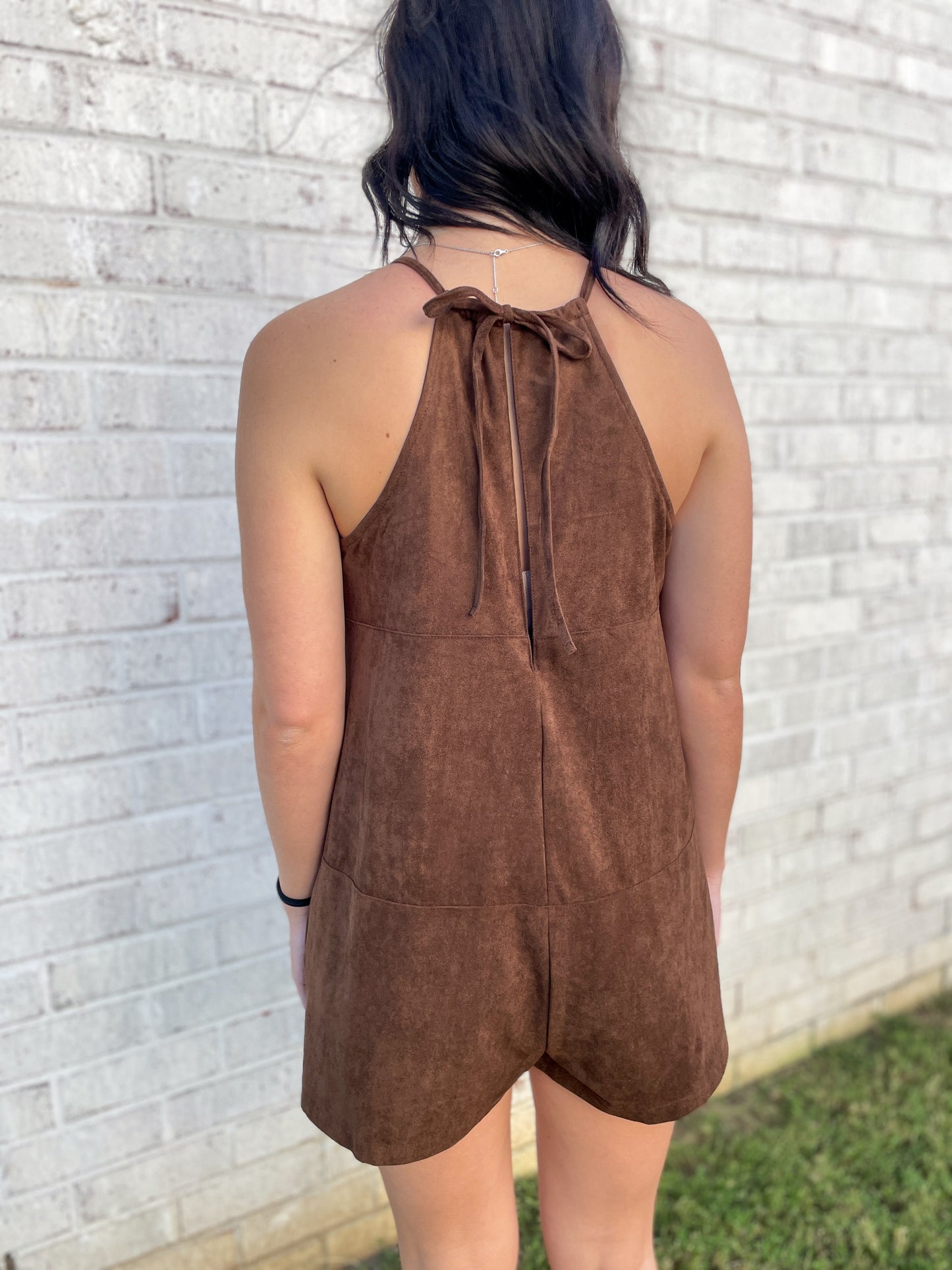 Suede High Neck Romper