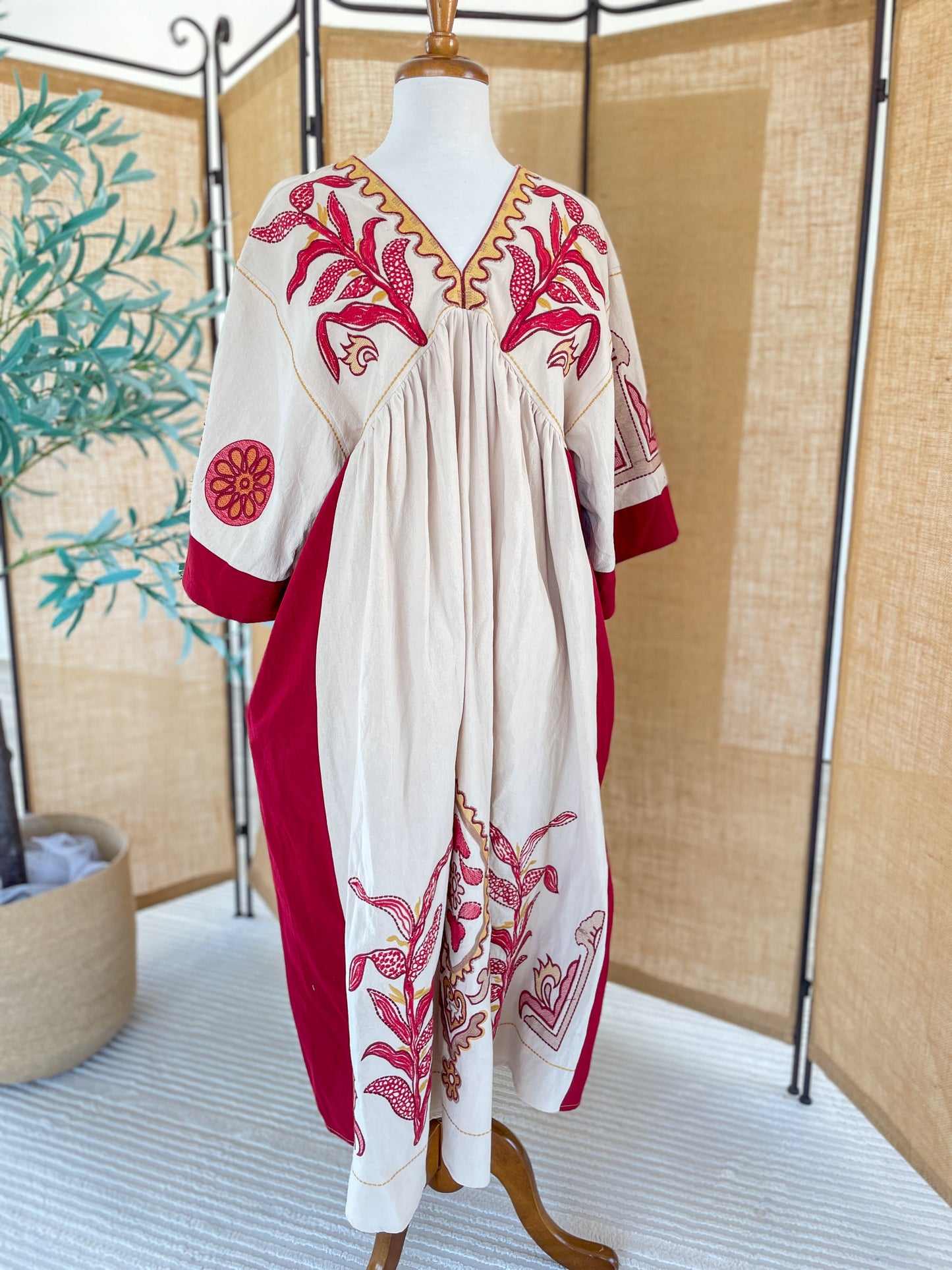 Detailed V-Neck Midi Dress