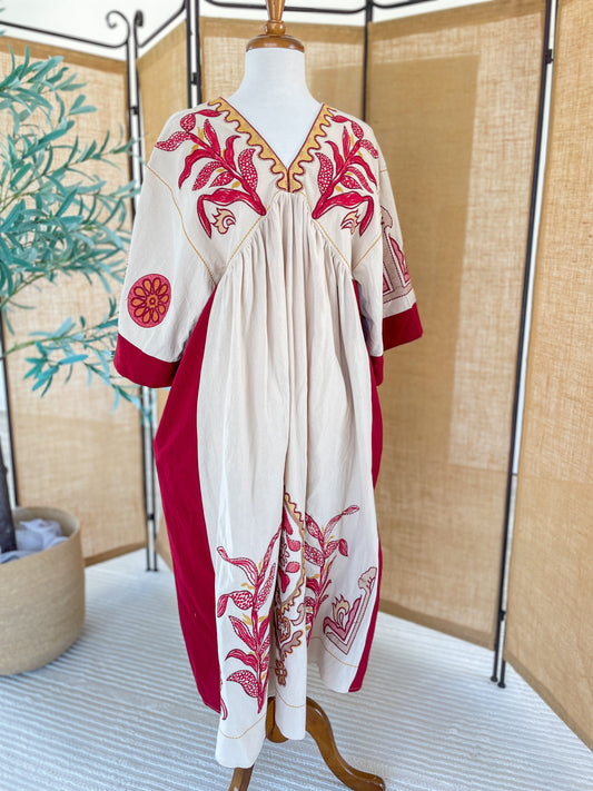 Detailed V-Neck Midi Dress