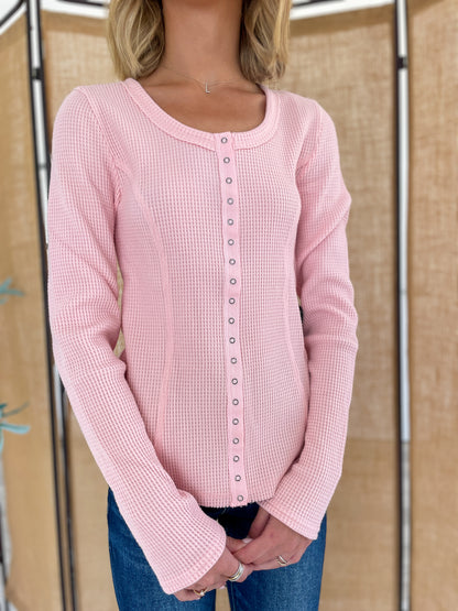 Waffle Knit Button Up Top