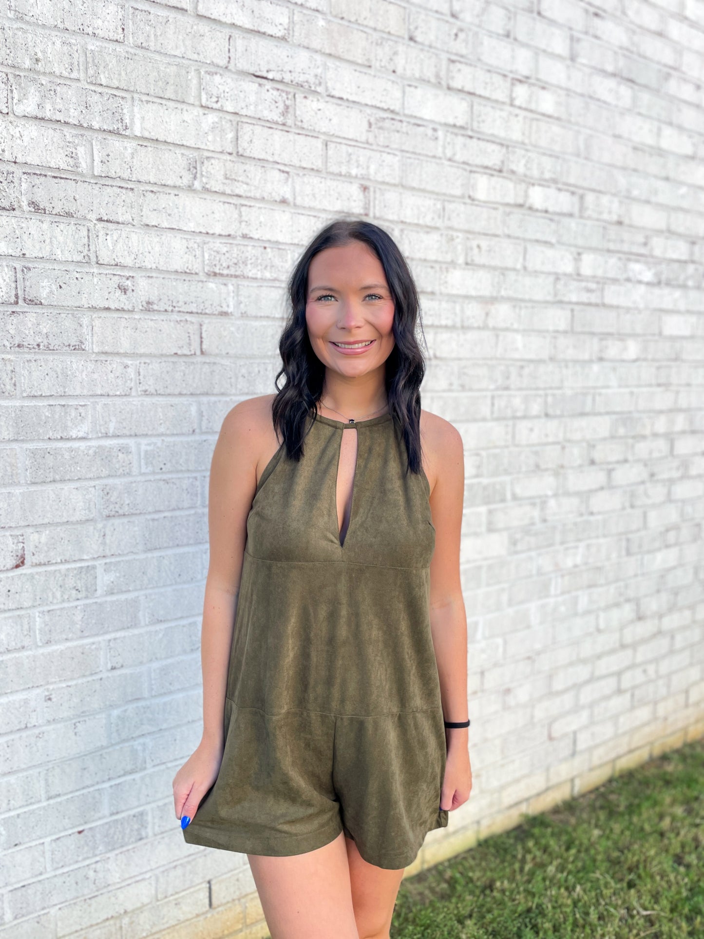 Suede High Neck Romper
