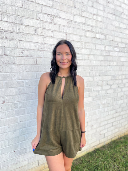 Suede High Neck Romper