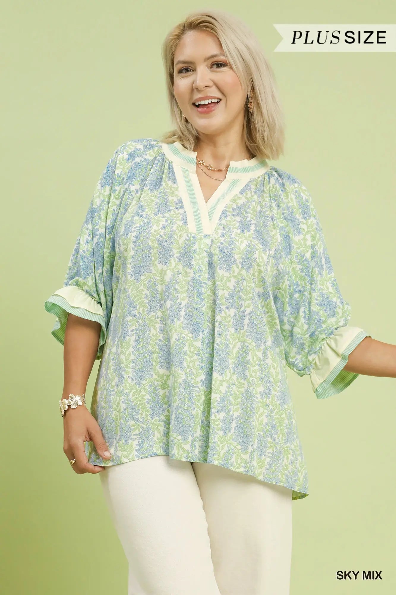 Floral V-Neck Blouse - PLUS