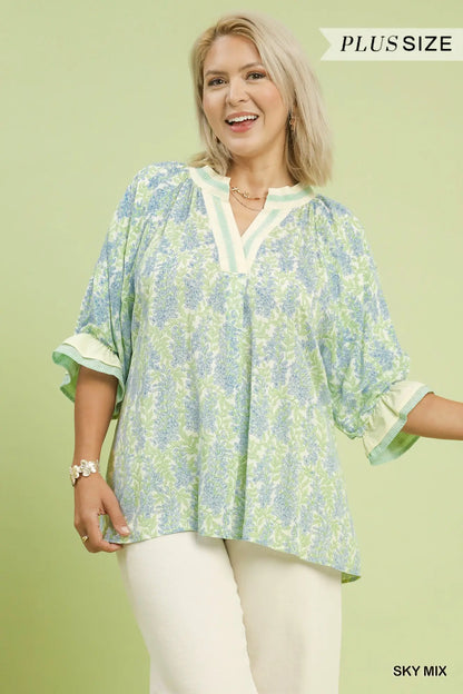 Floral V-Neck Blouse - PLUS