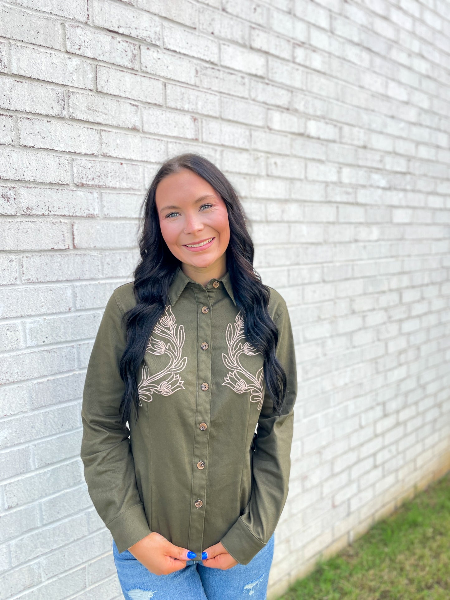 Floral Embroidered Button Up Top