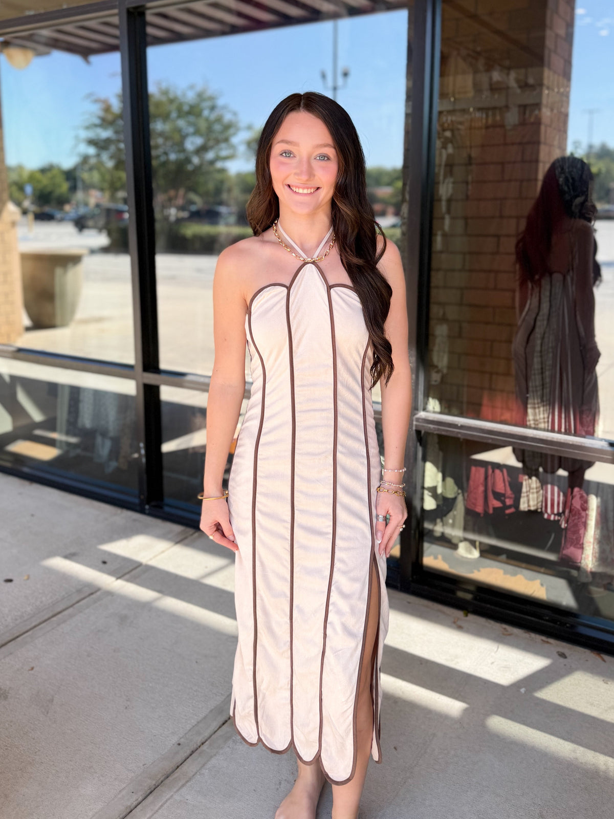 Scalloped Halter Neck Midi Dress