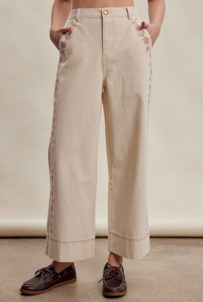 Embroidered Wide Leg Pants