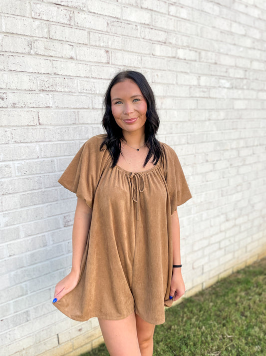 Kasey Puff Sleeve Suede Romper