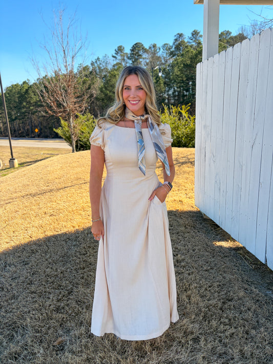 Linen Puff Sleeve Maxi Dress