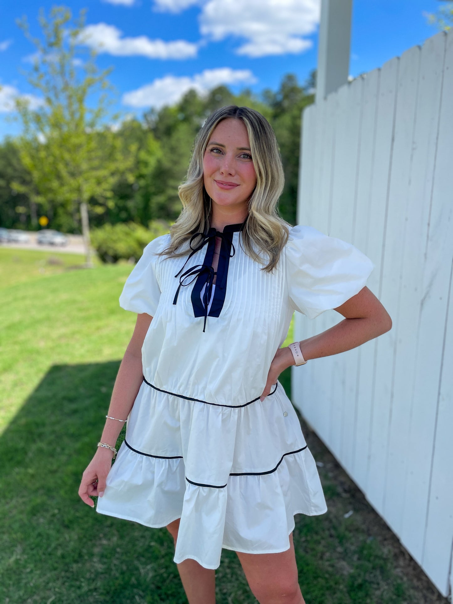 Blair Pleated Puff Sleeve Dress
