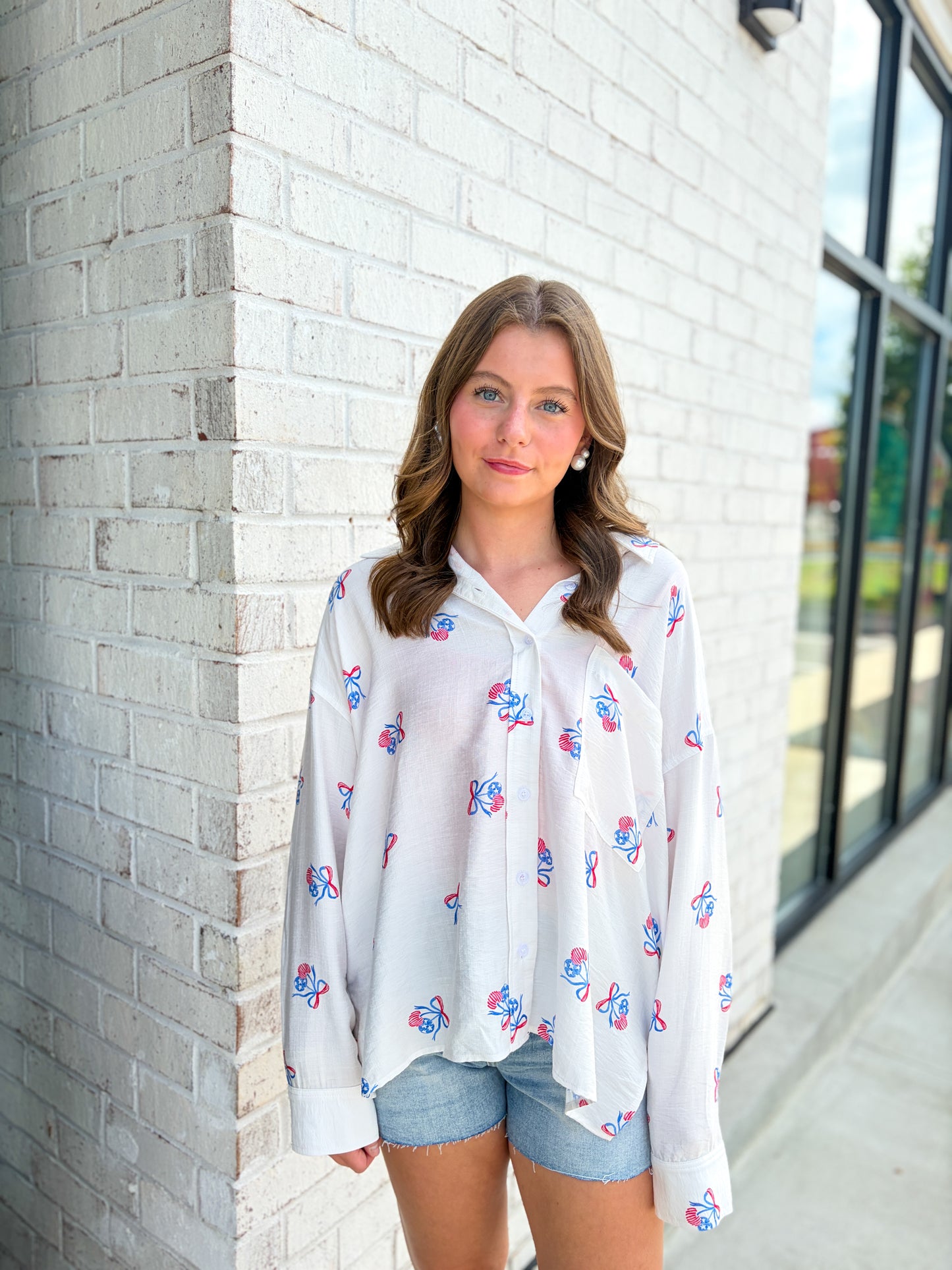 American Cherry Button Up Top