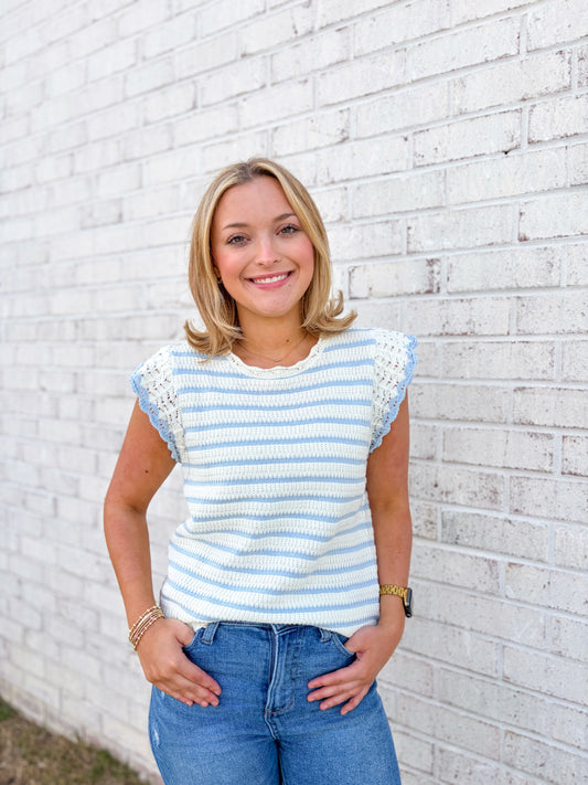 Striped Flutter Sleeve Knit Top