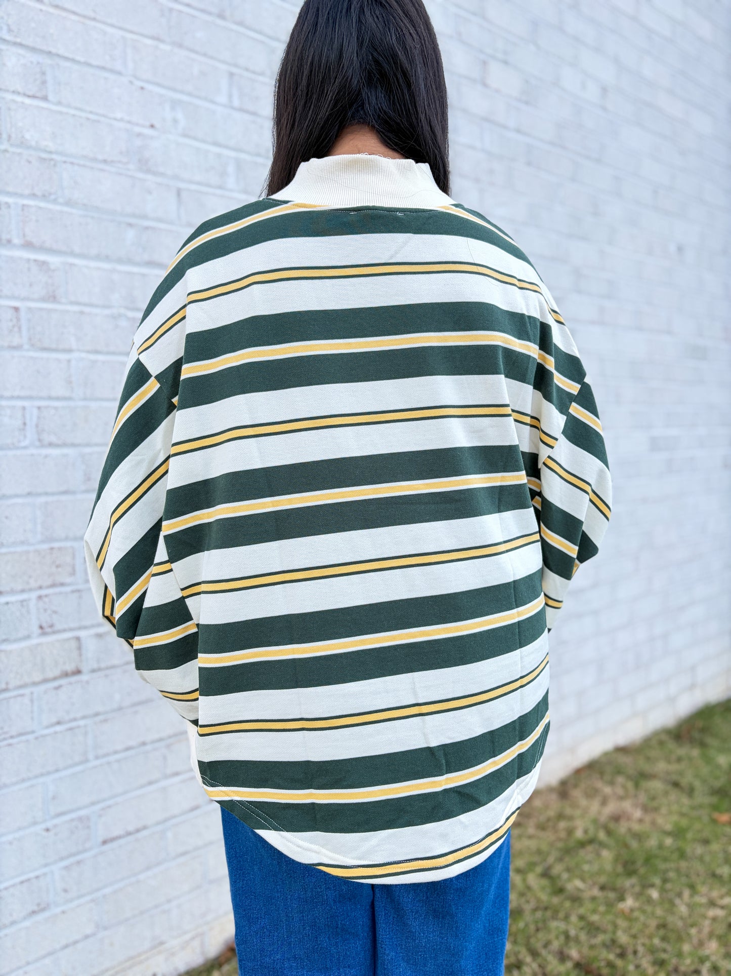 Striped Mock Neck High Low Pullover
