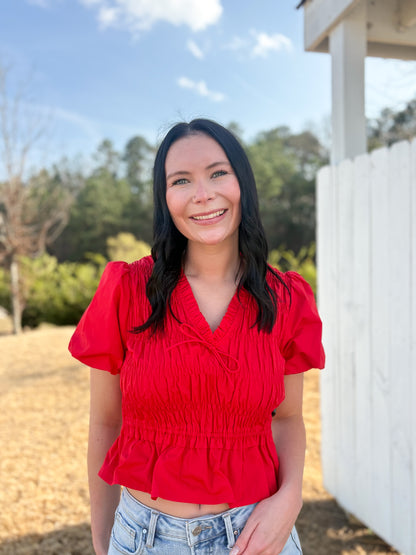 Kayla V-Neck Smocked Top