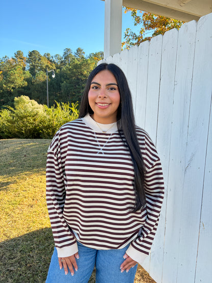 Mock Neck Striped Top