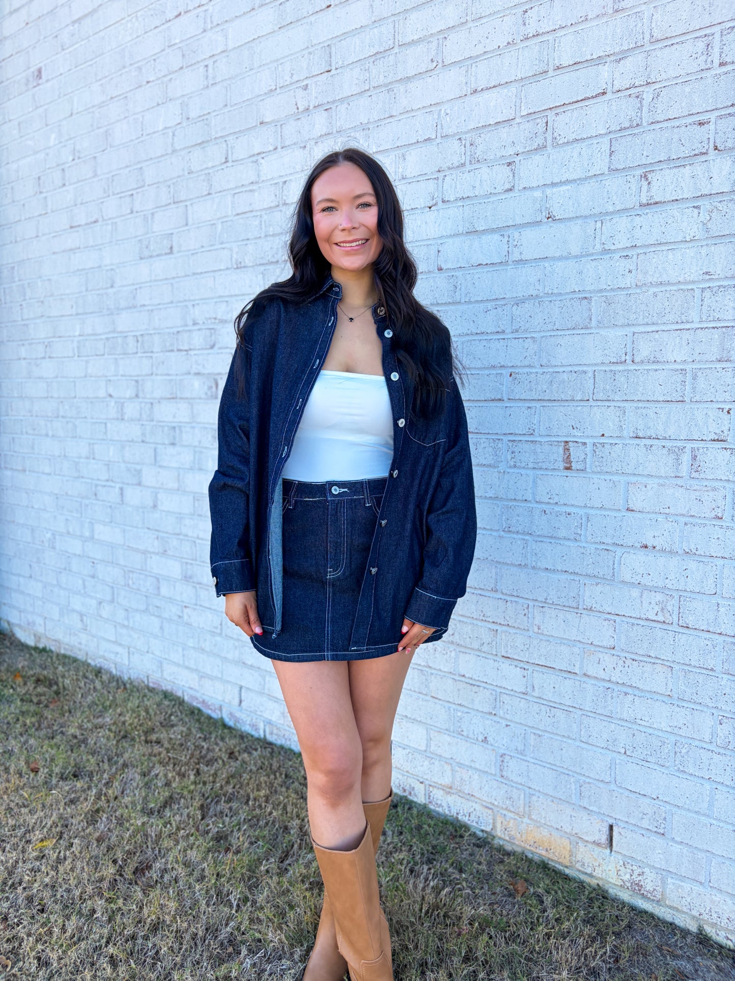 Oversized Denim Mini Skirt Set